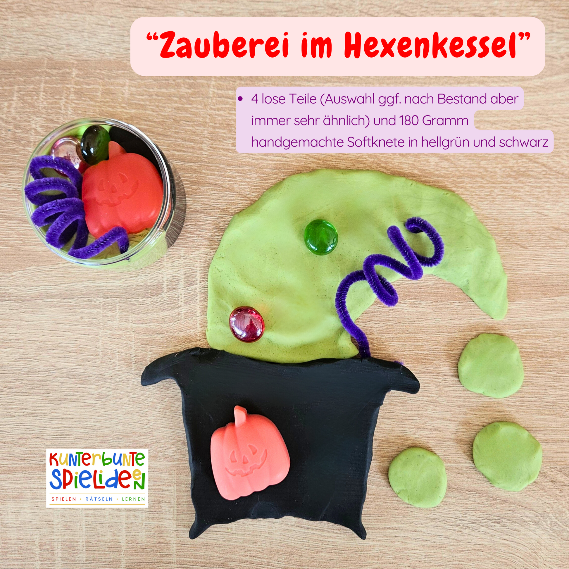 Halloween Play Dough Kit handgemachte vegane Knete mit losenTeilen Kreatives Spiel für Kinder für Halloween und in der Herbstzeit,Knete für Kinder, Gastgeschenk, Kleines Geschenk zu Halloween unter 10 Euro