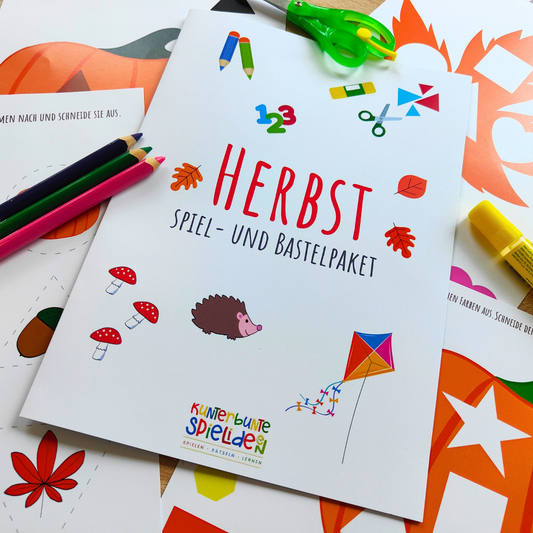 Kreativheft Herbst und Bastelheft für Kinder ab 3 Jahren mit Stiften, Schere und Lernübungen zum Schneiden und Malen