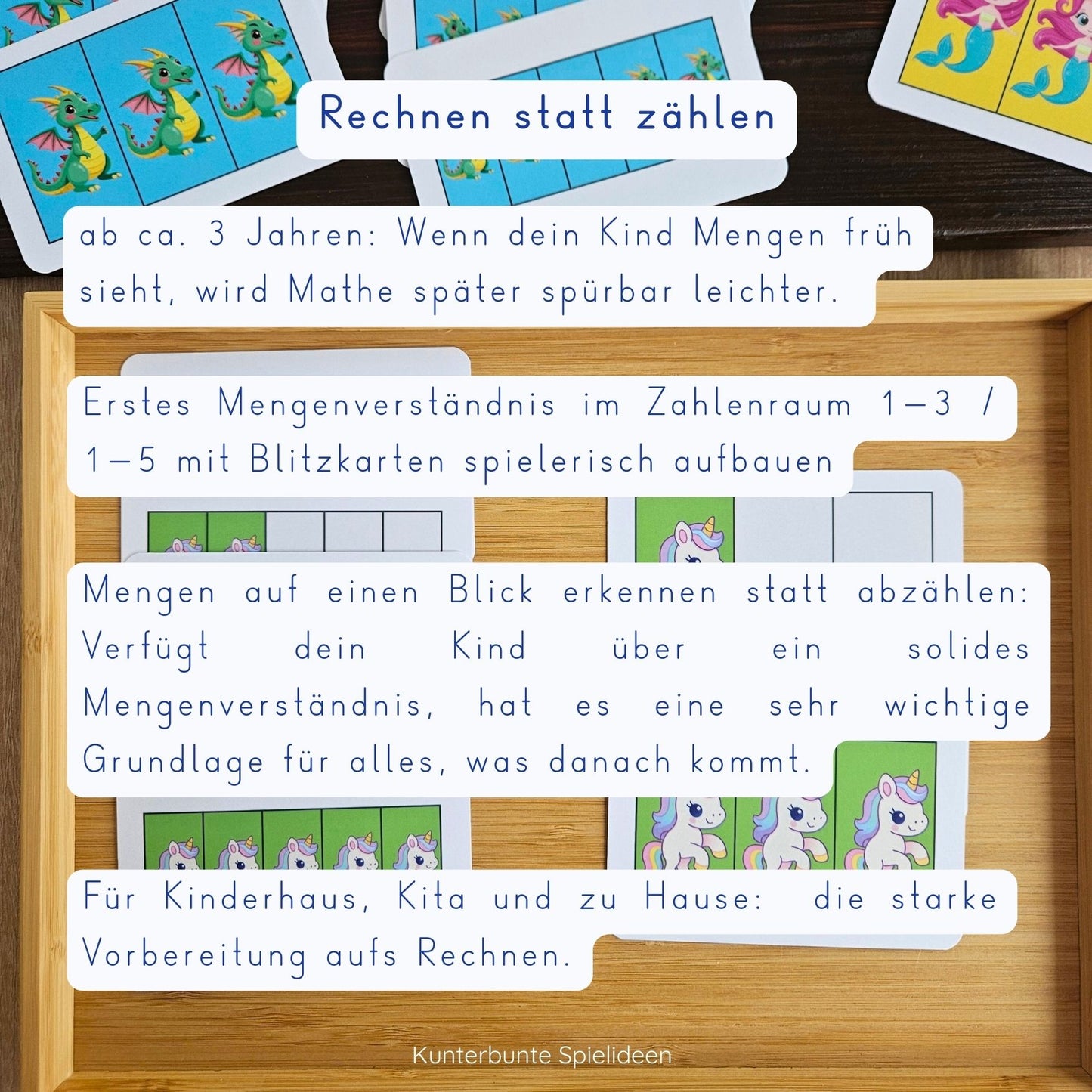 Blitzkarten Zahlenraum 1–5 mit Anleitung – konkrete Spielideen für Mengenverständnis ab 2 Jahren