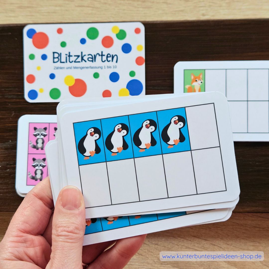 Pinguin-Kartenfächer – Zahlenraum 1–10 im Zehnerfeld, simultanes Erfassen ohne Abzählen, frühe Matheförderung für Kita/Vorschule (DE).