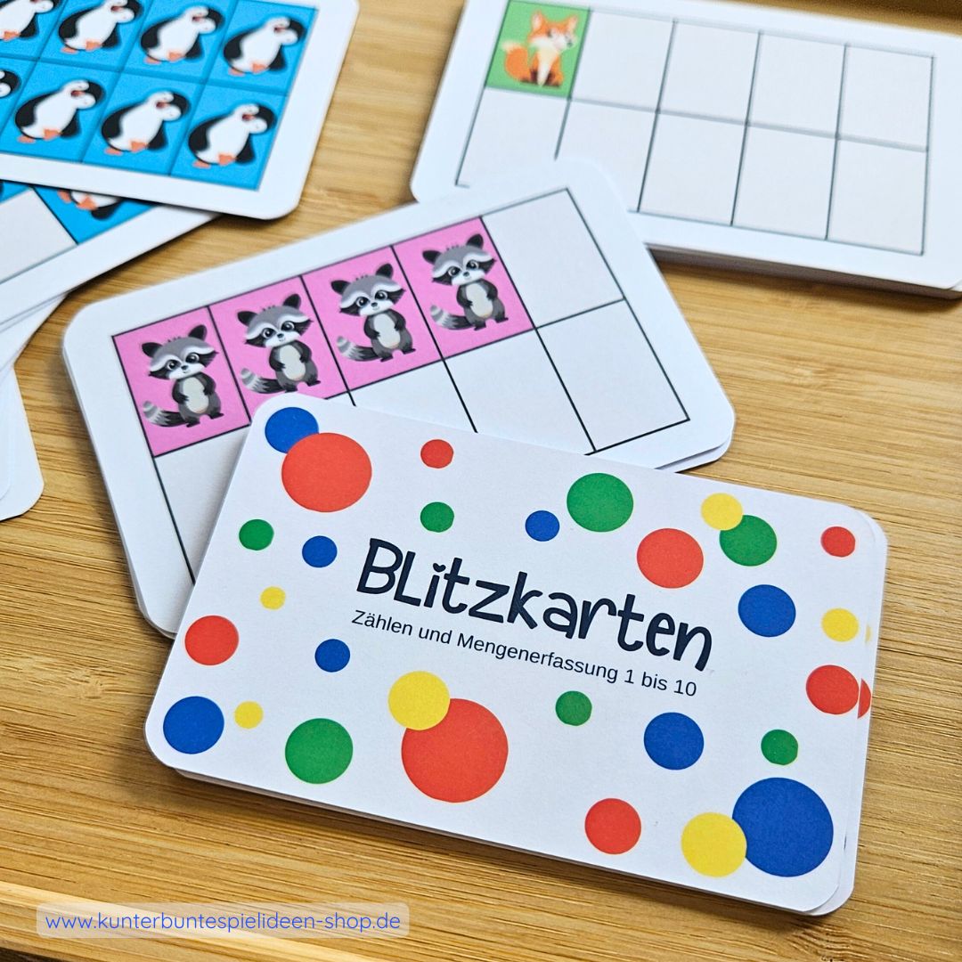 Blitzkarten: Zählen & Mengenerfassung 1–10 – drei Kartensets, Zahlbilder im Zehnerfeld, frühe Mathematikförderung, Deutschland/Österreich/Schweiz. Montessori Lernkarten Montessori Material