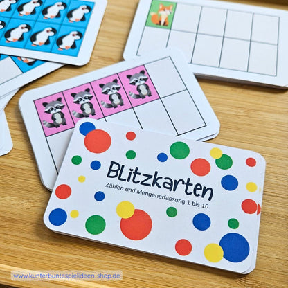 Blitzkarten: Zählen & Mengenerfassung 1–10 – drei Kartensets, Zahlbilder im Zehnerfeld, frühe Mathematikförderung, Deutschland/Österreich/Schweiz. Montessori Lernkarten Montessori Material