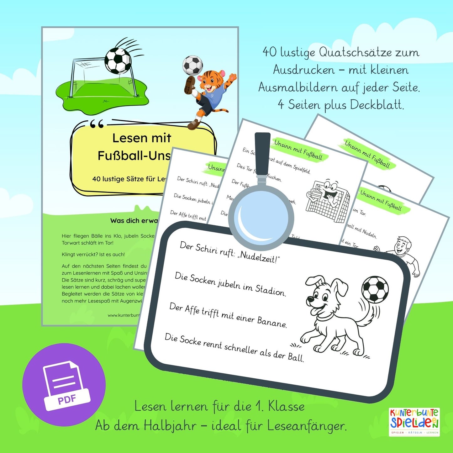 deutsche Grundschrift lesen lernen Lernmaterial zum Lesen Lernen lustige Sätze zum Thema Fussball für grundschule Leseanfänger erste Klasse zum Ausdrucken Lesen lernen einfach gemacht