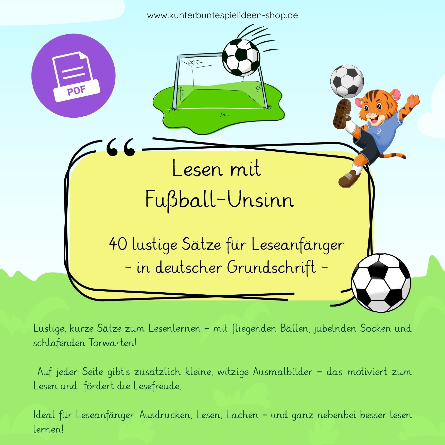 Übungsmaterial in deutscher Grundschrift lesen lernen Lernmaterial zum Lesen Lernen lustige Sätze zum Thema Fussball für grundschule Leseanfänger erste Klasse zum Ausdrucken Lesen lernen einfach gemacht