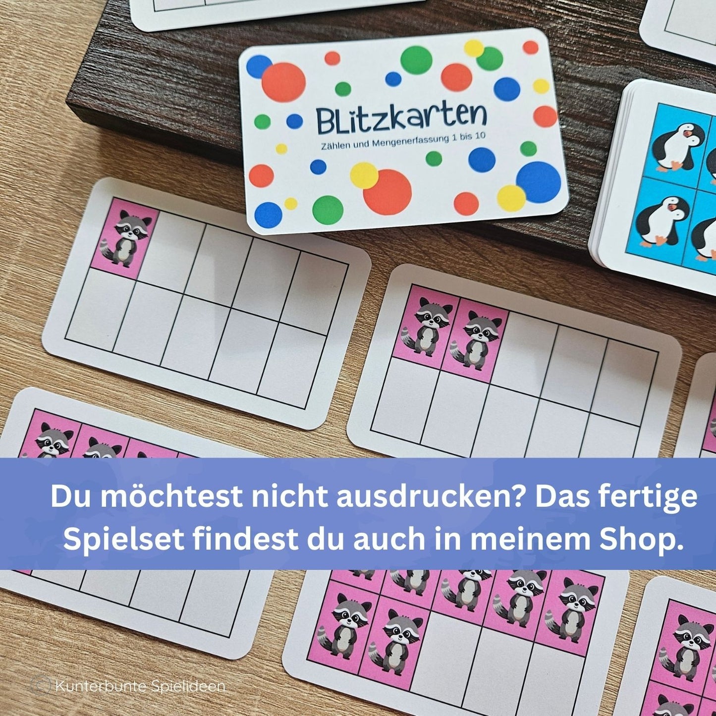 Hinweis auf fertiges Spielset + Download – Blitzkarten Zehnerfeld 1–10 zum Ausdrucken oder als physisches Set, Lernkarten zur Mengenerfassung 1–10 für Mengenverständnis Übungen