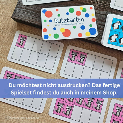 Hinweis auf fertiges Spielset + Download – Blitzkarten Zehnerfeld 1–10 zum Ausdrucken oder als physisches Set, Lernkarten zur Mengenerfassung 1–10 für Mengenverständnis Übungen