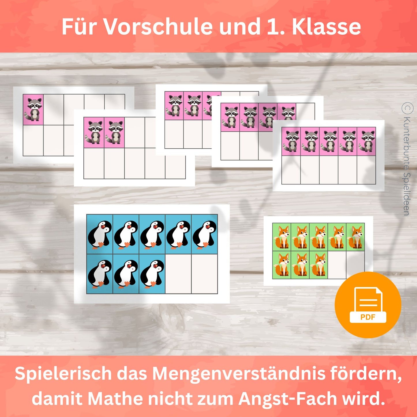 Für Vorschule und 1. Klasse – Zehnerfeld Lernkarten 1–10 als PDF Download, Mengenverständnis Spiel und Übungen, Mengen simultan erfassen statt abzählen