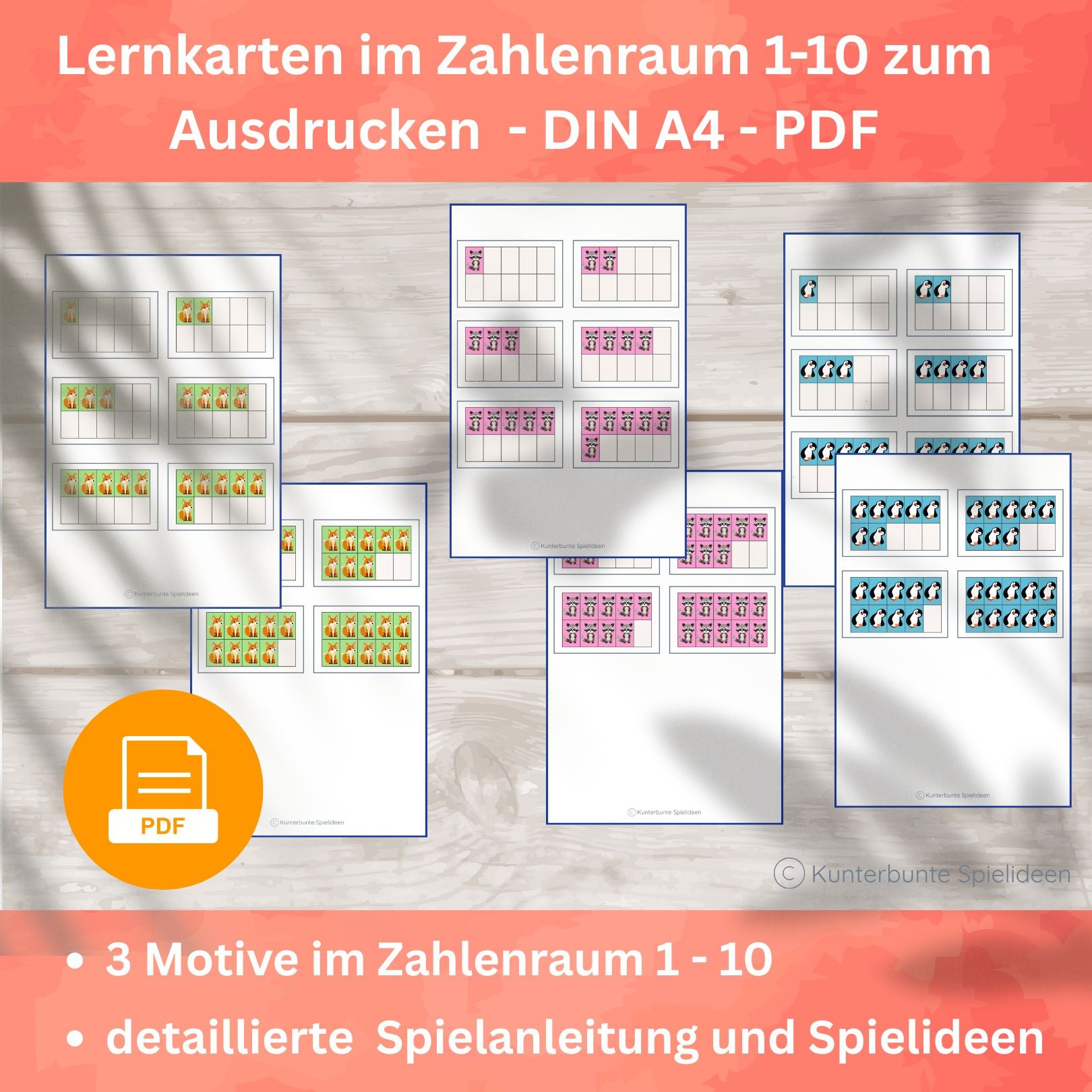 Ausdrucken, ausschneiden und losspielen – Blitzkarten Zehnerfeld 1–10 PDF zum Ausdrucken, Kartengröße ca. 11×7 cm, Lernkarten Mengenerfassung 1–10 für Zuhause und Kita