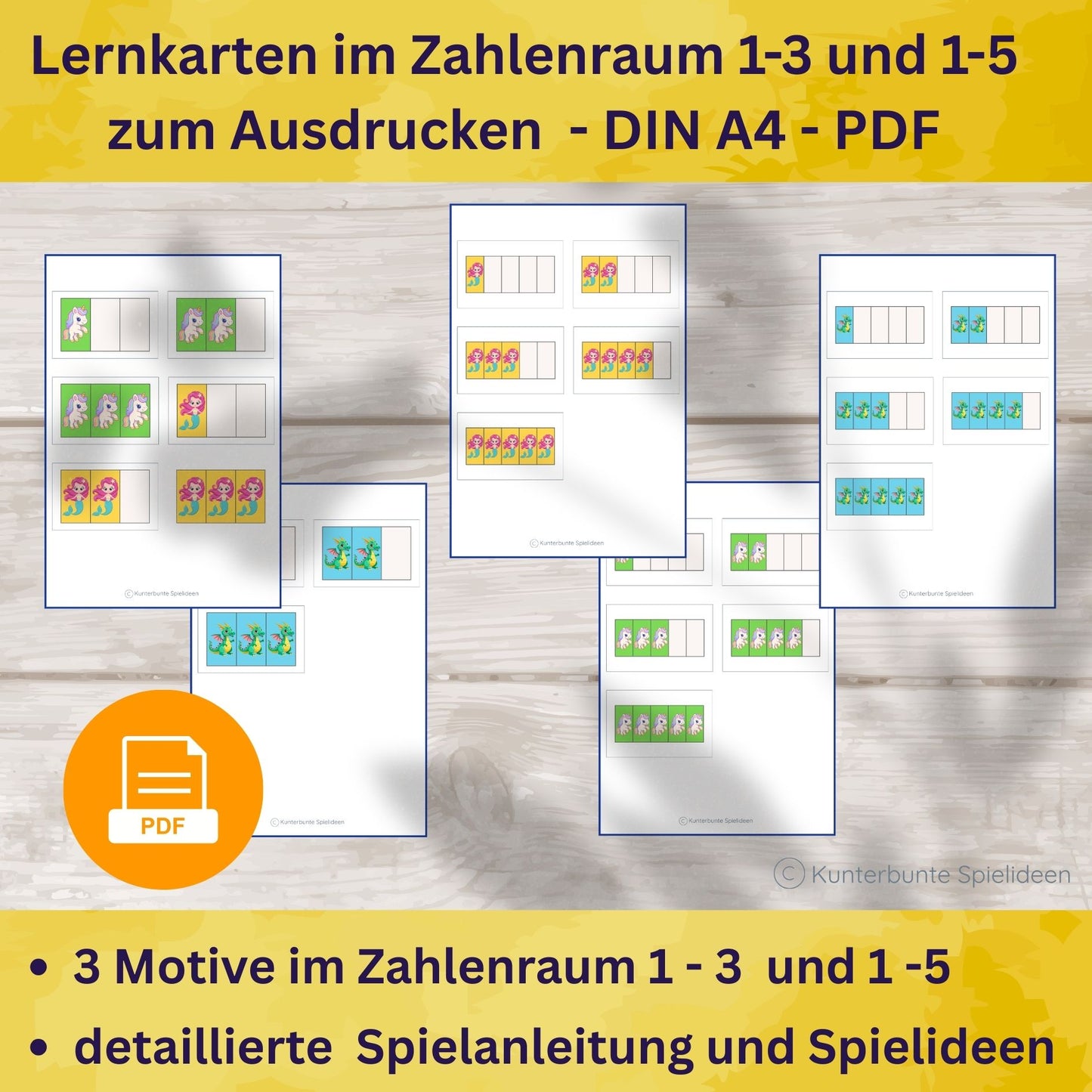 Mengenverständnis Spiel PDF für Kindergarten – Lernkarten zum Ausdrucken im Zahlenraum 1 bis 5 zum Mengenverständnis fördern