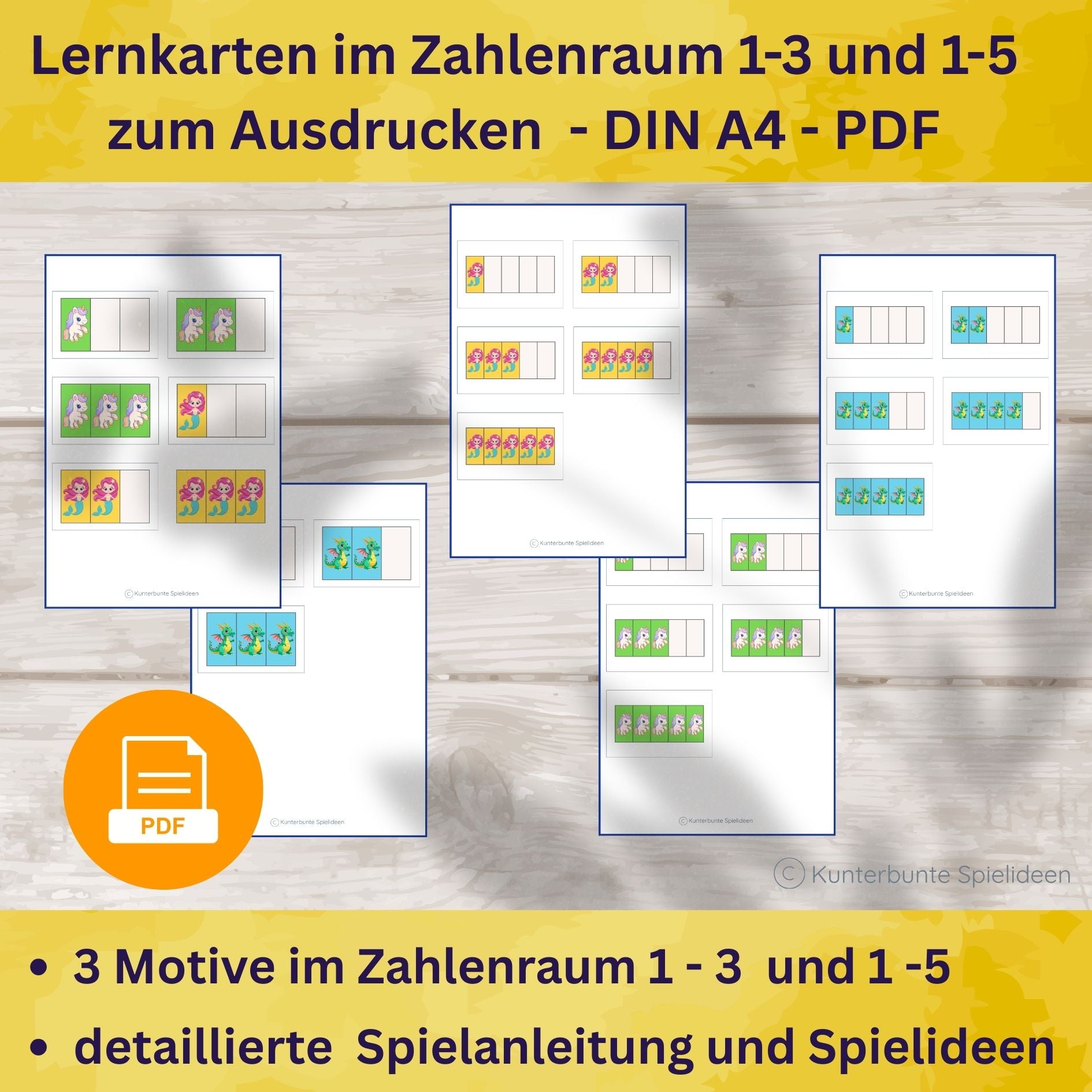 Mengenverständnis Spiel PDF für Kindergarten – Lernkarten zum Ausdrucken im Zahlenraum 1 bis 5 zum Mengenverständnis fördern