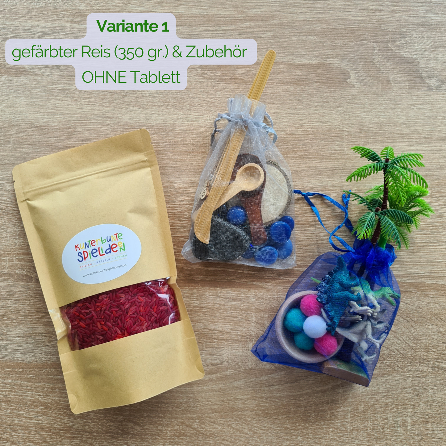 Montessori Aktionstablett Dinosaurier: Sensory Play mit Reis zum Schütten, Sortieren und Umfüllen ab 3 Jahren