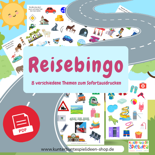 Reisebingo Autobingo Ausdrucken Beschäftigungsidee für Kinder ab 4 jahren reisespiel für Urlaub und unterwegs Beschäftigungsspiele für unterwegs zum Ausdrucken Autobingo Deutschland reisebingo