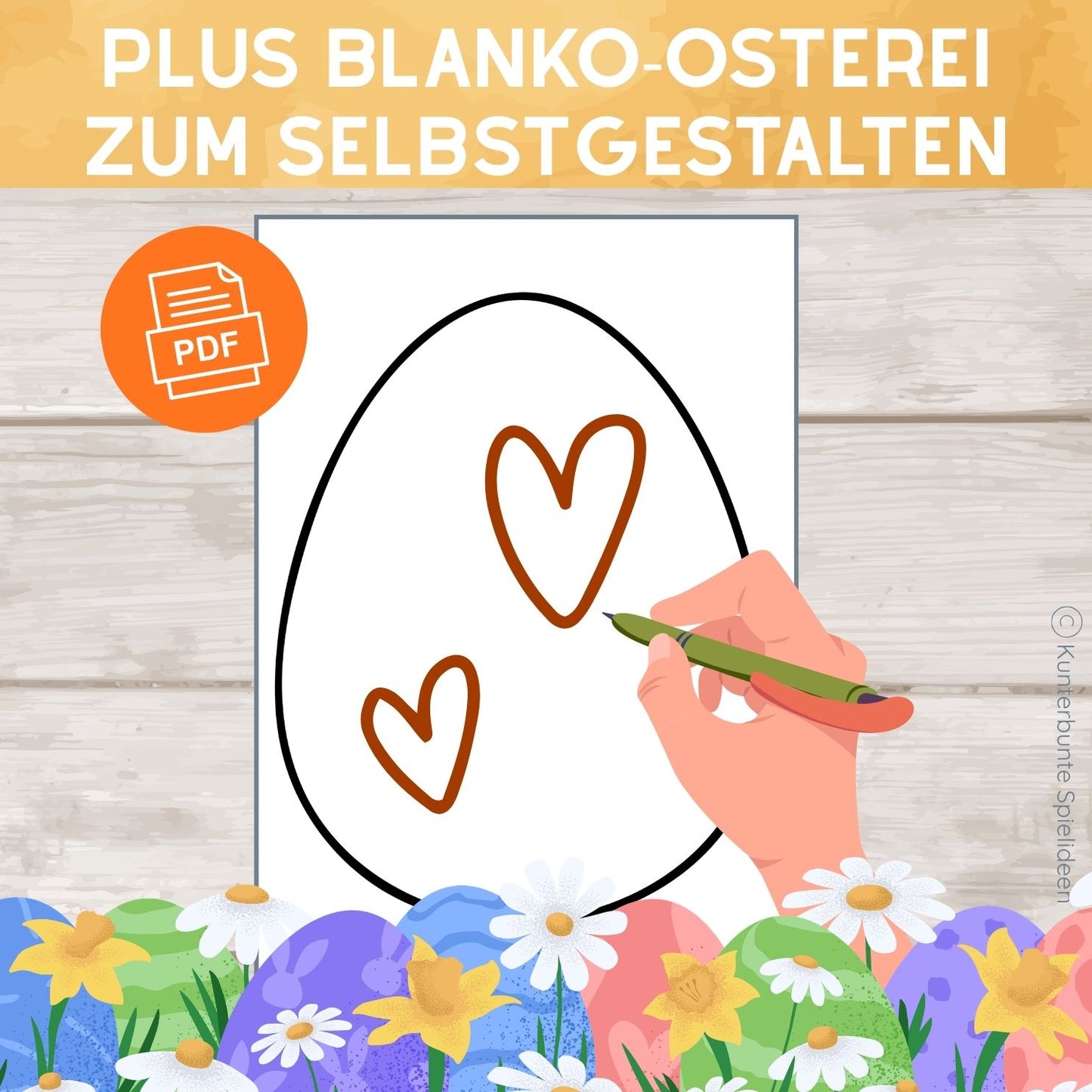 Blanko-Osterei zum Selbstgestalten als PDF zum Ausdrucken für Kinder ab 3 Jahren für Ostern, Feinmotorik und kreative Beschäftigung