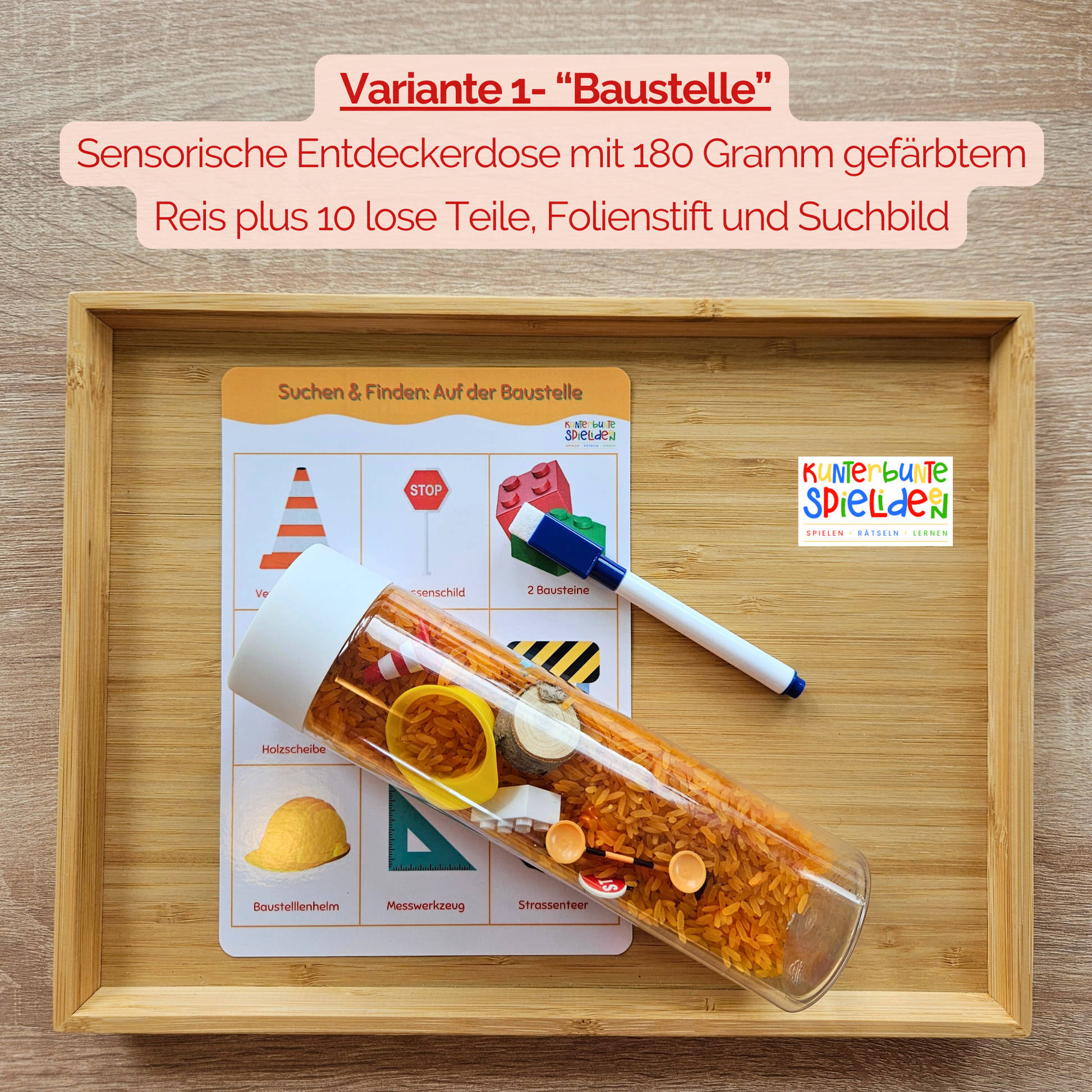 Sensorik Spiel Baustelle für Kindergartenkinder, Sensorikflasche mit Reis als ruhige Beschäftigung im Auto und Wartezimmer