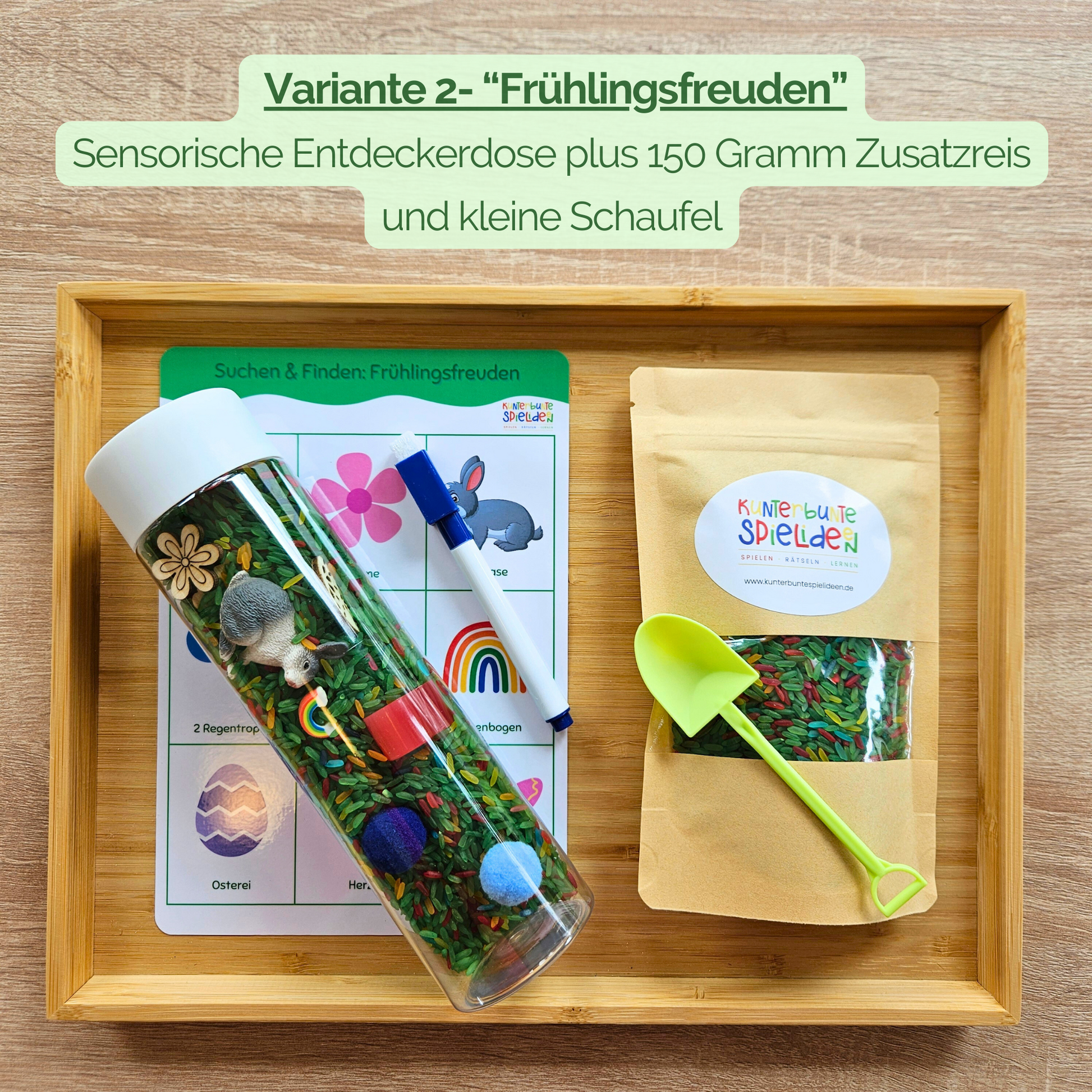 Sensorische Spiele für Kindergarten und Kita: Sensorikflasche mit Reis, Suchspiel mit Suchbild als ruhige Station ab 3 Jahren sensorikflasche zu ostern