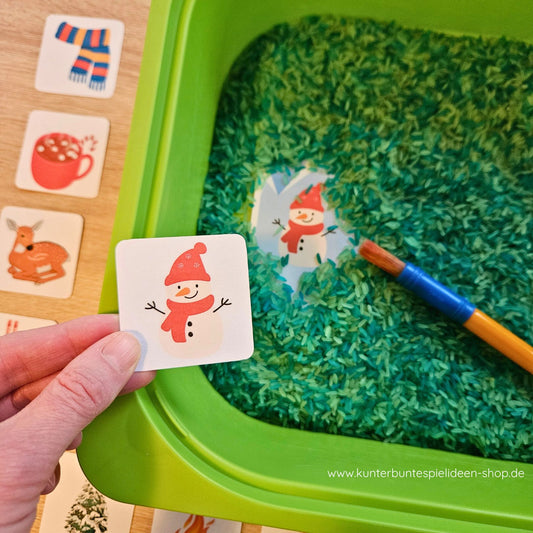 Winter Suchspiel Druckvorlage – Suchen und Finden für Kinder 2–6, Sensorik Spiel, Sprachförderung Druckvorlage der/die/das, Montessori und Kita.