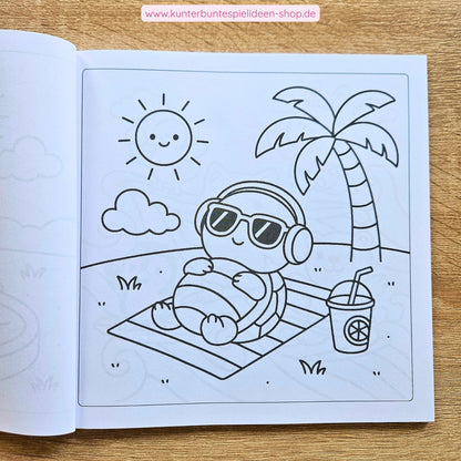 Ausmalbuch Sommer für Kinder ab 3 Jahren Ausmalbilder im Kawaii Stil niedliche Motive für den Sommer die Ferien Regentage schlechtwetterbeschäftigung