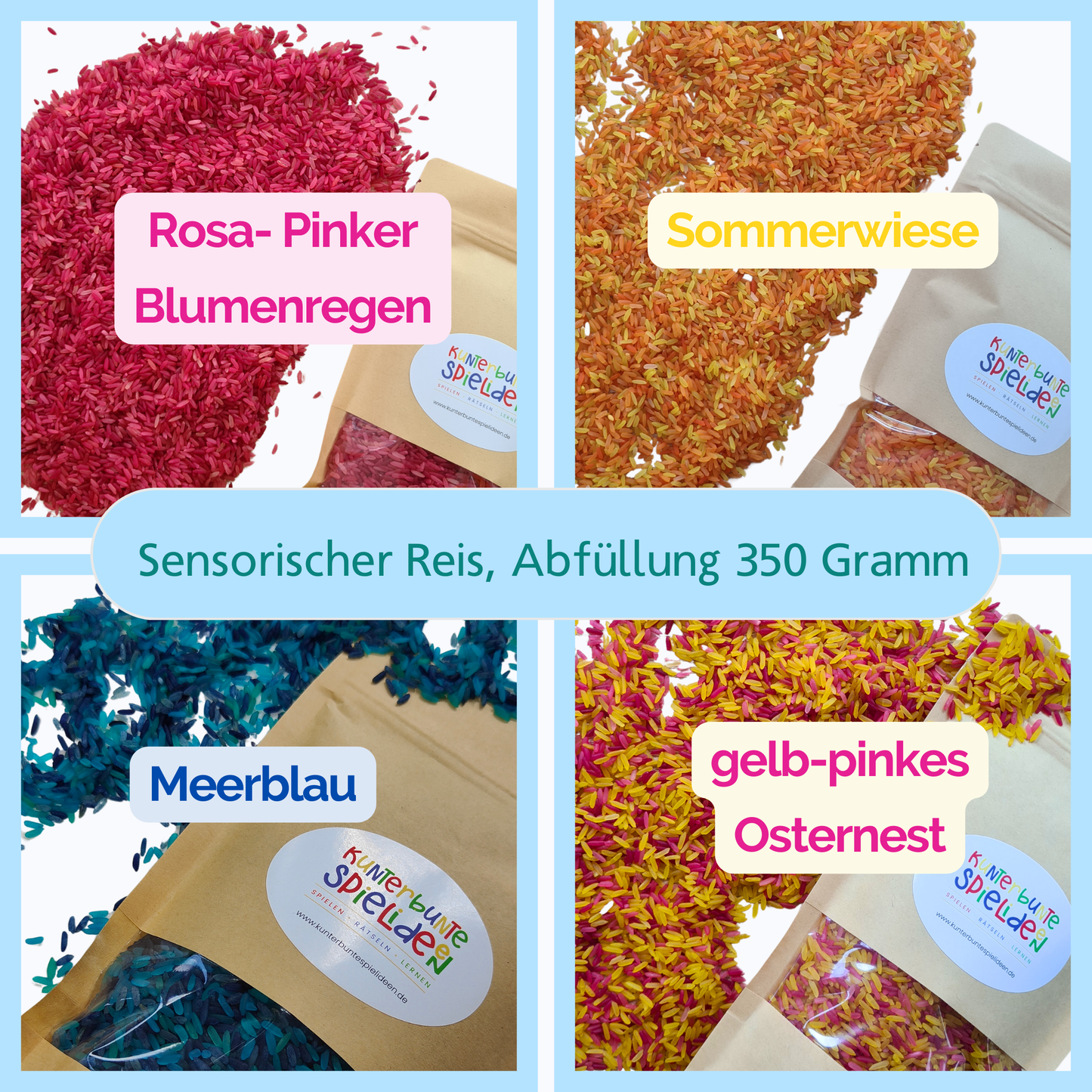 Spielreis für Sensory Play und Montessori Tablettarbeit, ideal für Schüttübungen und Umfüllen