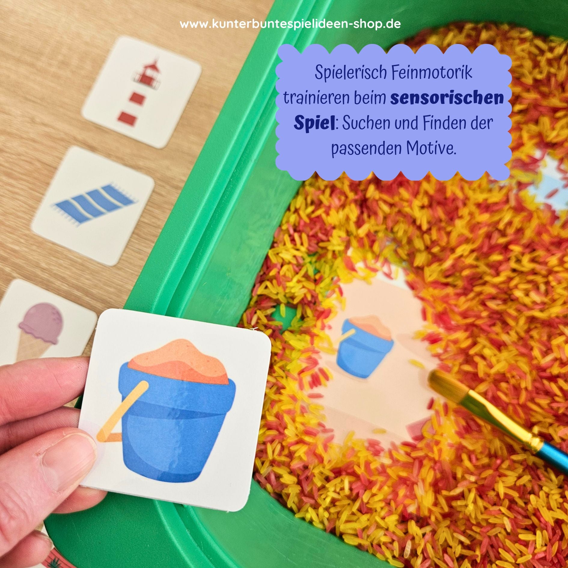 Sommer Arbeitsblatt Kindergarten als Suchspiel am Strand – Druckvorlage für sensorisches Spiel mit Meer Motiven und Suchkarten
