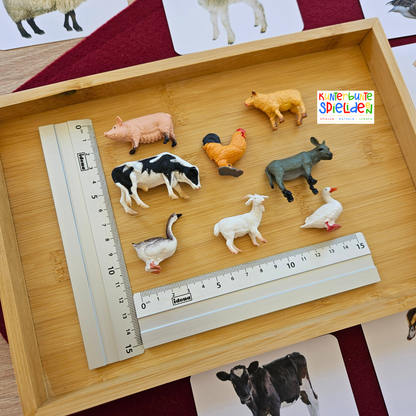 Tierfamilien Lernkarten Kinder Heimische Tiere Kuh Schwein Gans Schaf Ziege Huhn ente Esel Montessori Zuordnungsspiel Geschenk Aktionstablett Spielidee Geschenkidee Montessori Shop Tierkarten Memory 