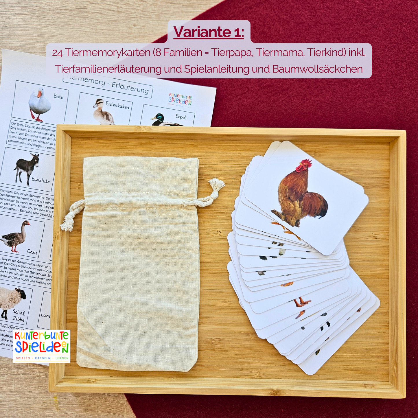 Tierfamilien Lernkarten Kinder Heimische Tiere Kuh Schwein Gans Schaf Ziege Huhn ente Esel Montessori Zuordnungsspiel Geschenk Aktionstablett Spielidee Geschenkidee Montessori Shop Tierkarten Memory 