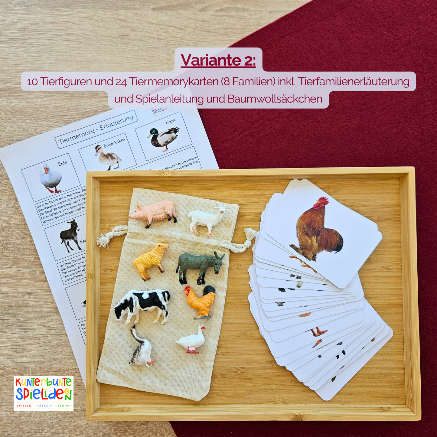 Tierfamilien Lernkarten Kinder Heimische Tiere Kuh Schwein Gans Schaf Ziege Huhn ente Esel Montessori Zuordnungsspiel Geschenk Aktionstablett Spielidee Geschenkidee Montessori Shop Tierkarten Memory 