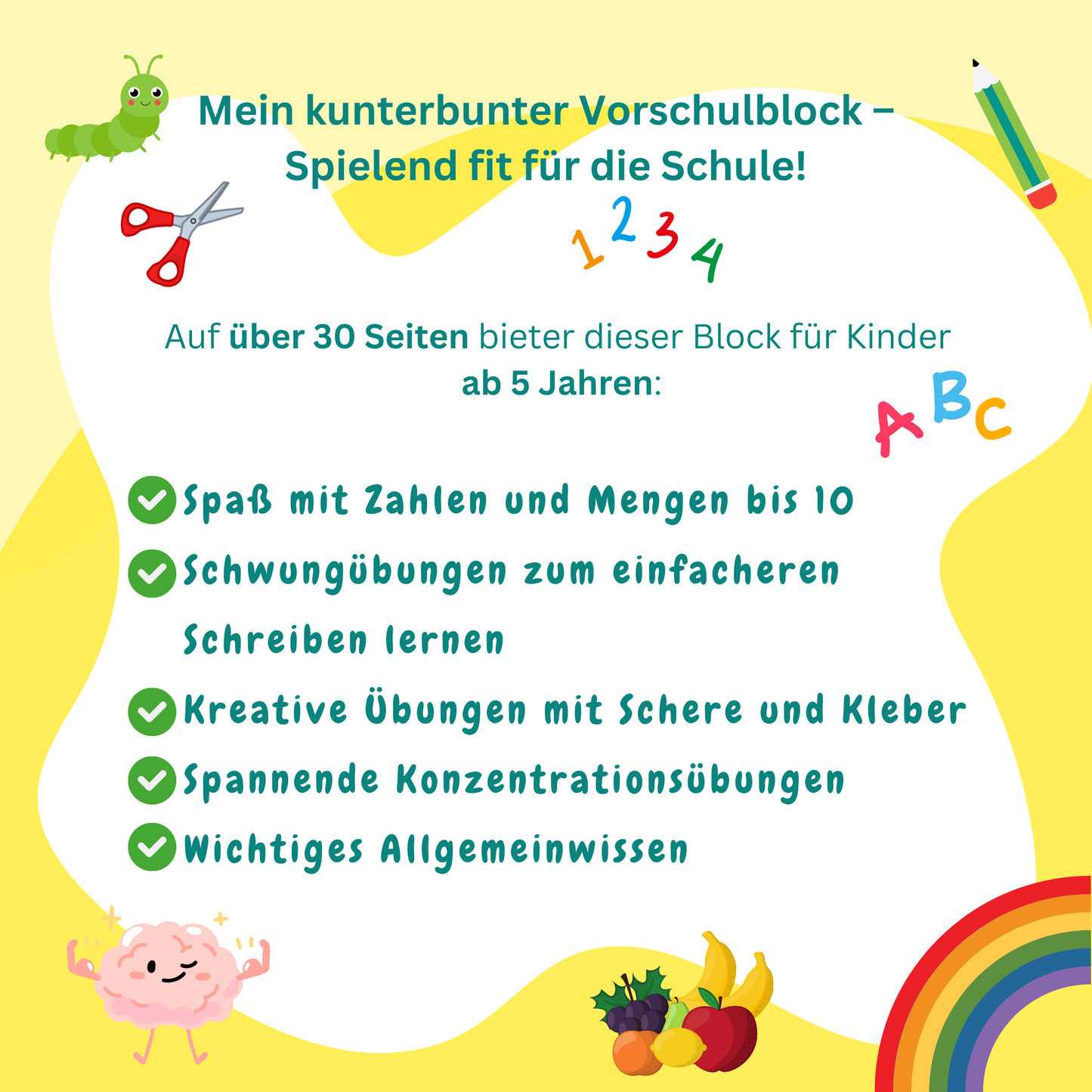 Vorschulblock ab 5 Jahre -  kreatives und kunterbuntes Lernheft für Vorschulkinder