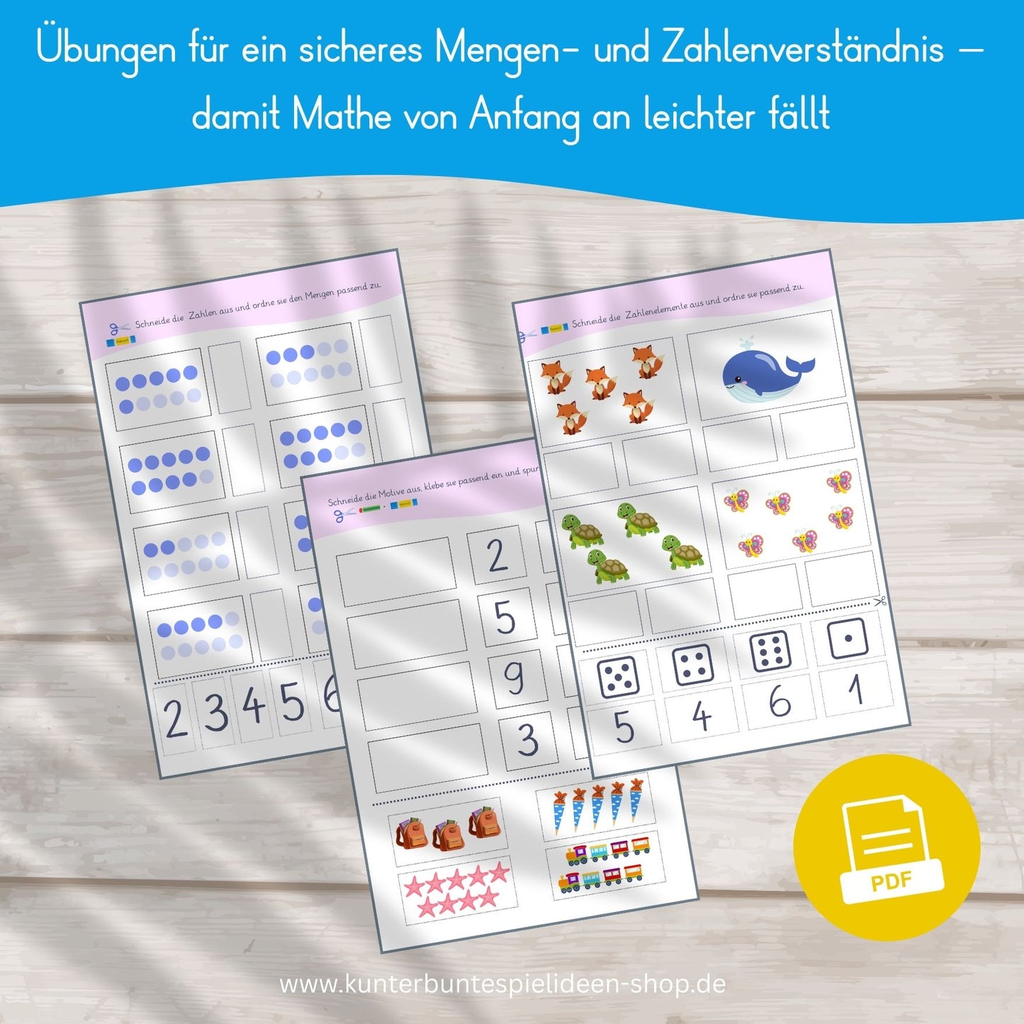 Arbeitsblätter für die Vorschule zum Ausdrucken mit Übungen zu Mengenverständnis, Mengenerfassung und Zahlen bis 10 für Kinder ab 5 Jahren