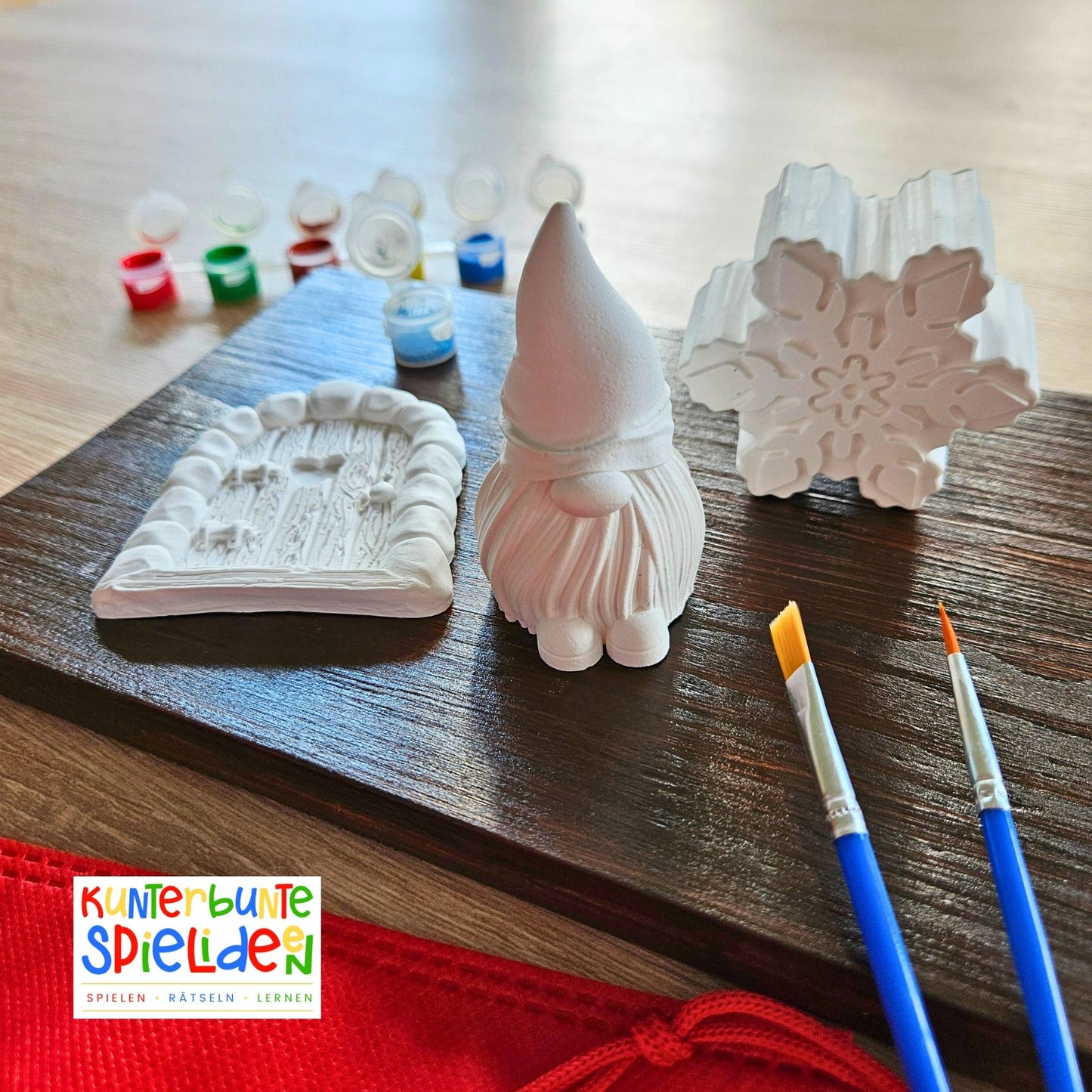 Wichtel Geschenkset Kreativset zum selbst gestalten mit Farbe und Glitzer und Pinsel Wichtel Wichteltür Schneeflocke