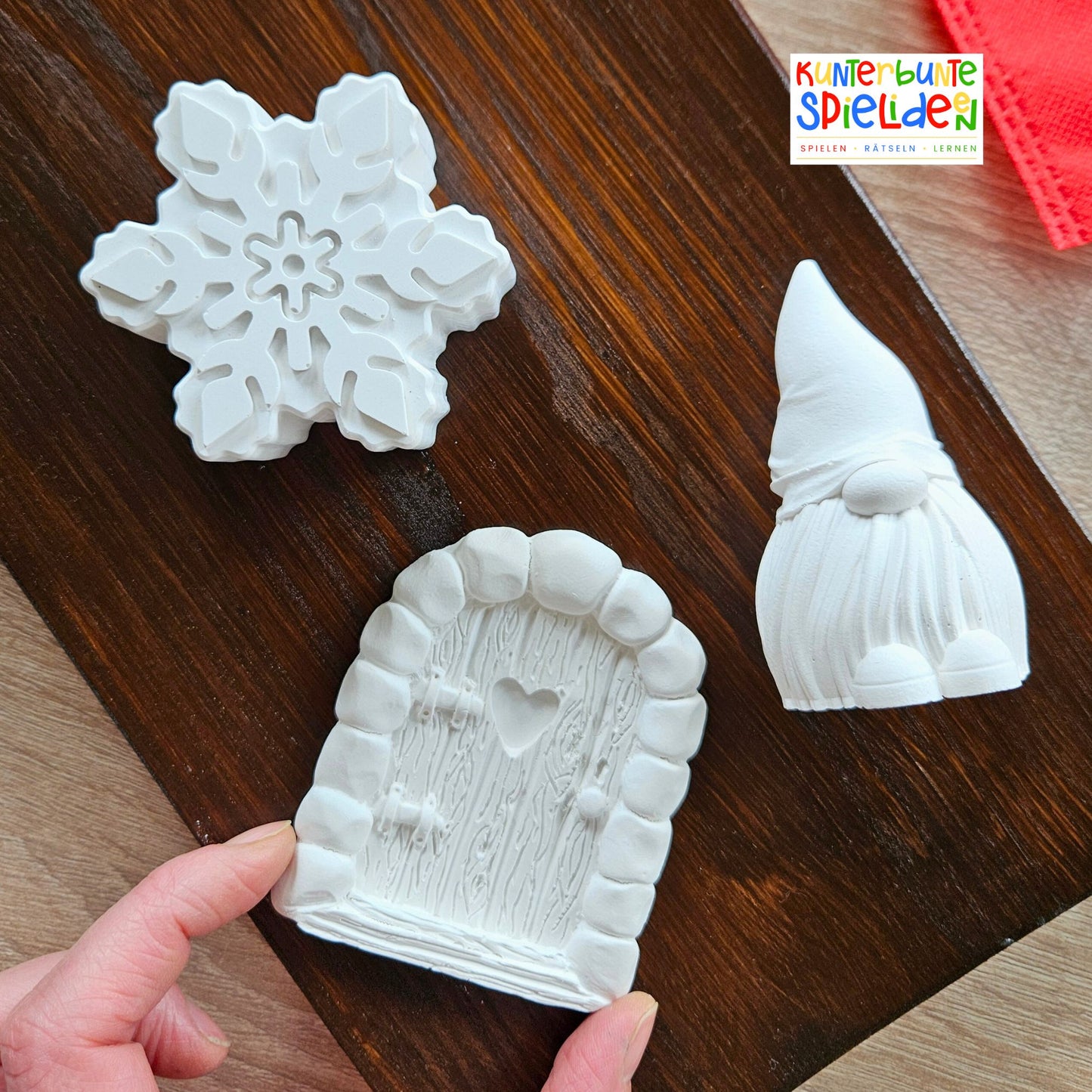 Wichtel Geschenkset Kreativset zum selbst gestalten mit Farbe und Glitzer und Pinsel Wichtel Wichteltür Schneeflocke