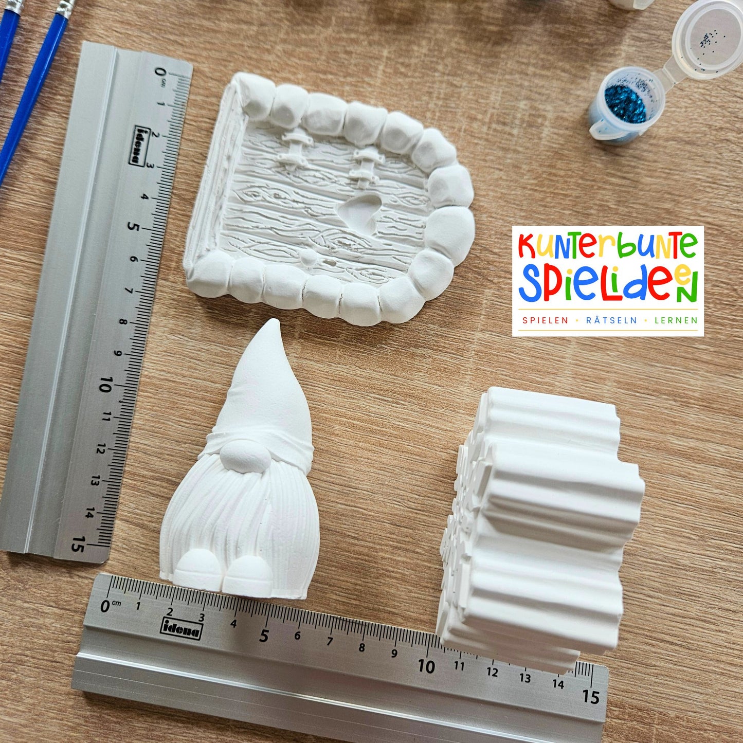 Wichtel Geschenkset Kreativset zum selbst gestalten mit Farbe und Glitzer und Pinsel Wichtel Wichteltür Schneeflocke