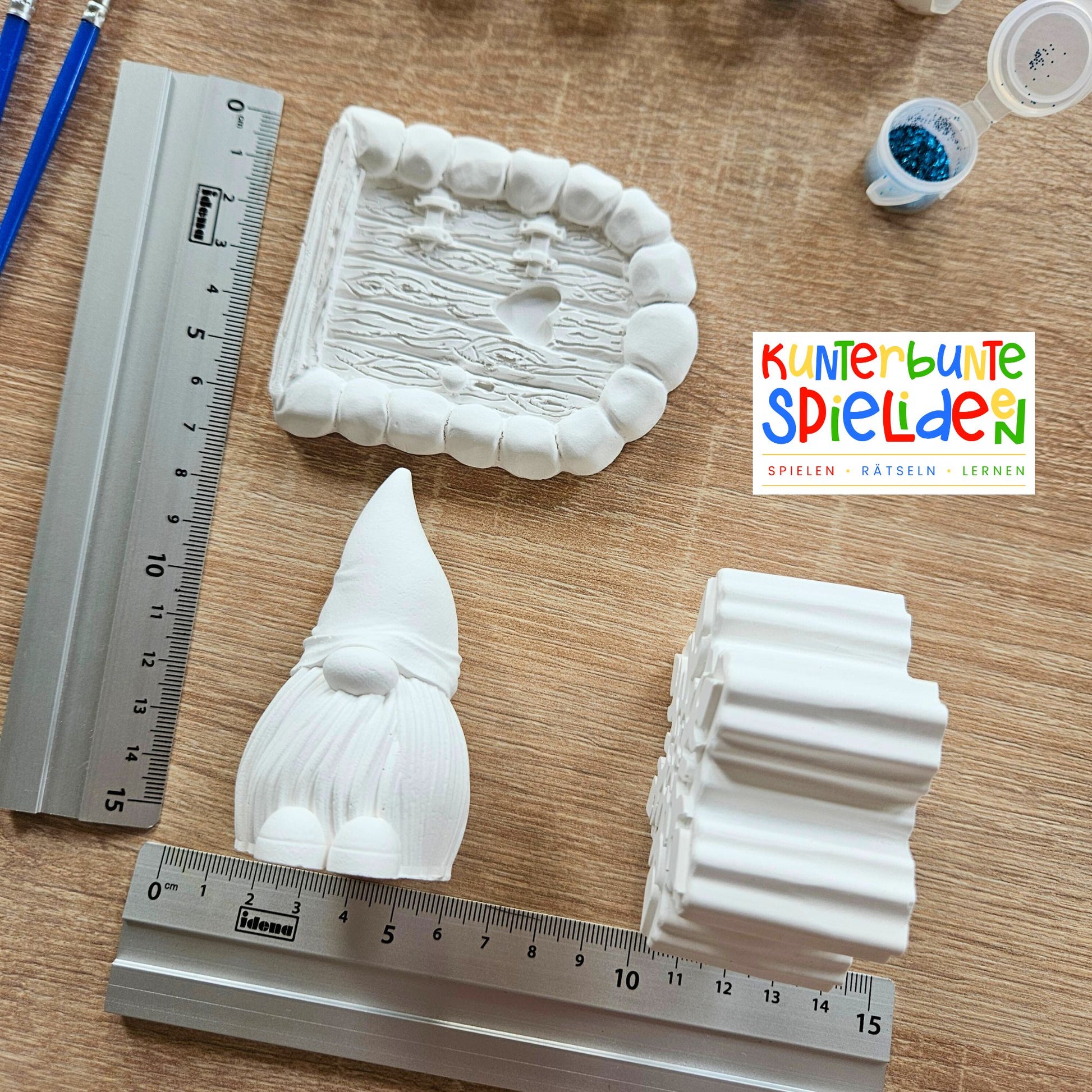 Wichtel Geschenkset Kreativset zum selbst gestalten mit Farbe und Glitzer und Pinsel Wichtel Wichteltür Schneeflocke