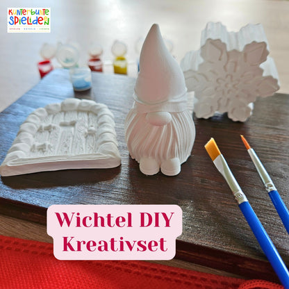 Wichtel Geschenkset Kreativset zum selbst gestalten mit Farbe und Glitzer und Pinsel Wichtel Wichteltür Schneeflocke