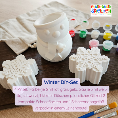 Winterliches Kreativset DIY Geschenk für Groß und Klein – Perfekt als Geschenk für die Weihnachtszeit aus Keraflott mit Schneemann und schneeflocken