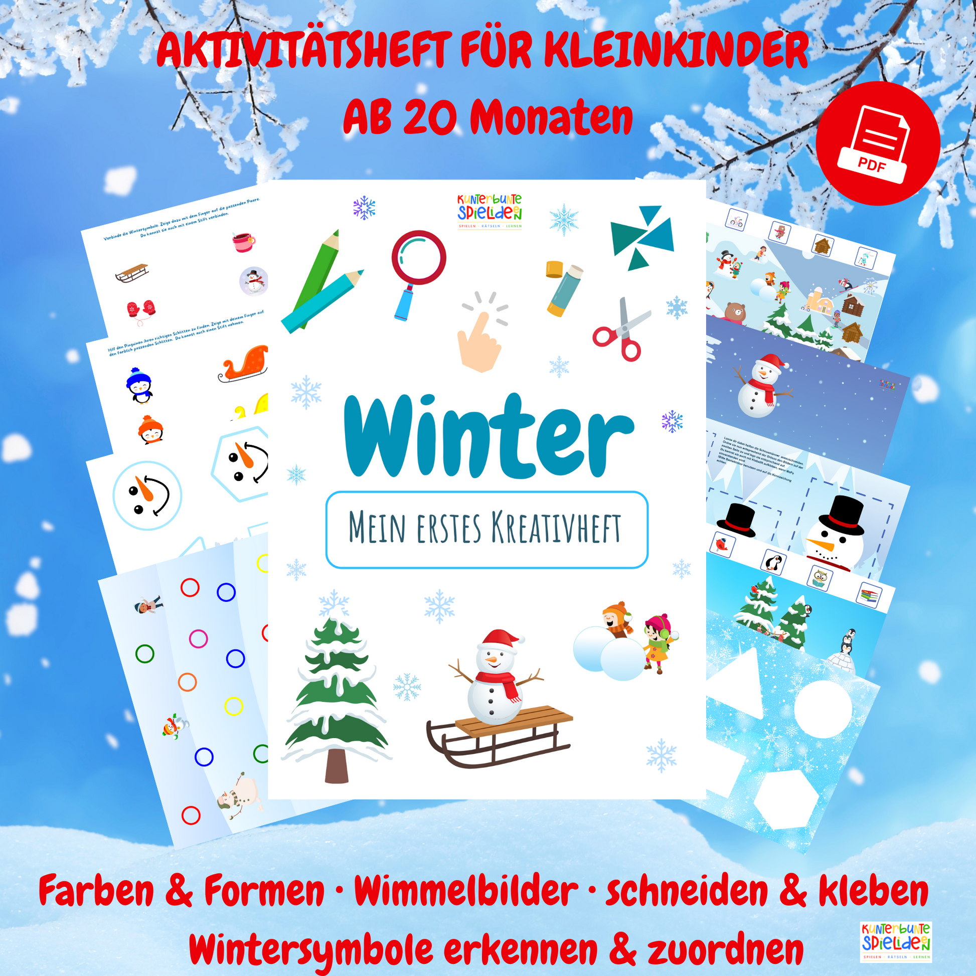 Entdecken Sie ein interaktives Winter-Kreativheft im PDF-Format, perfekt für Kleinkinder ab 20 Monaten. Diese liebevoll gestalteten Arbeitsblätter ermöglichen es Kindern, Winterthemen zu erkunden, Konzentration zu stärken und die Hand-Augen-Koordination zu verbessern. Laden Sie jetzt das Winter-Kreativheft herunter und fördern Sie spielerisch die Entwicklung Ihres Kindes!