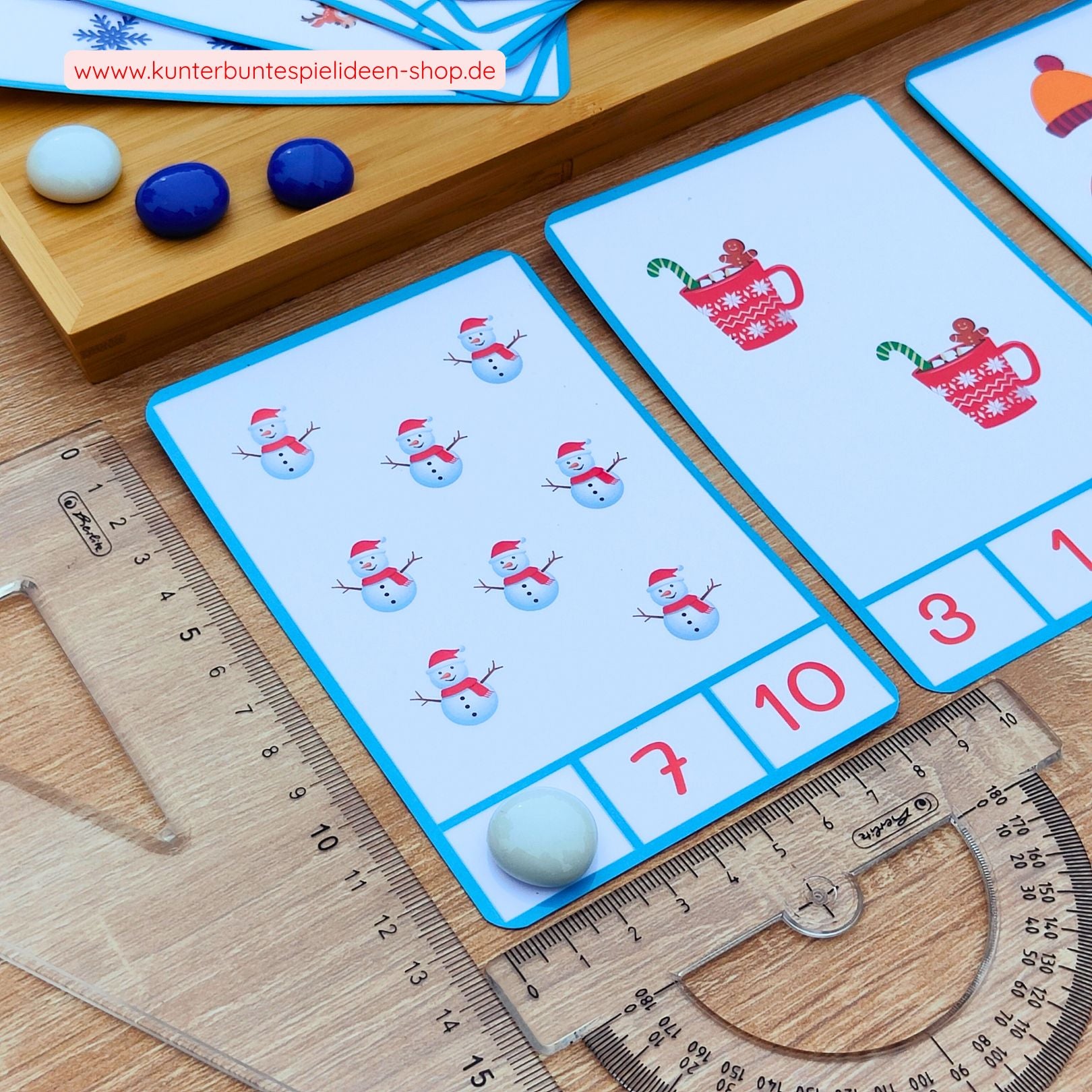 Zählkarten im Zahlenraum 1 bis 10 im Winterthema als Lernkarten für Vorschule und Kindergarten zum Zählen und Zahlen lernen