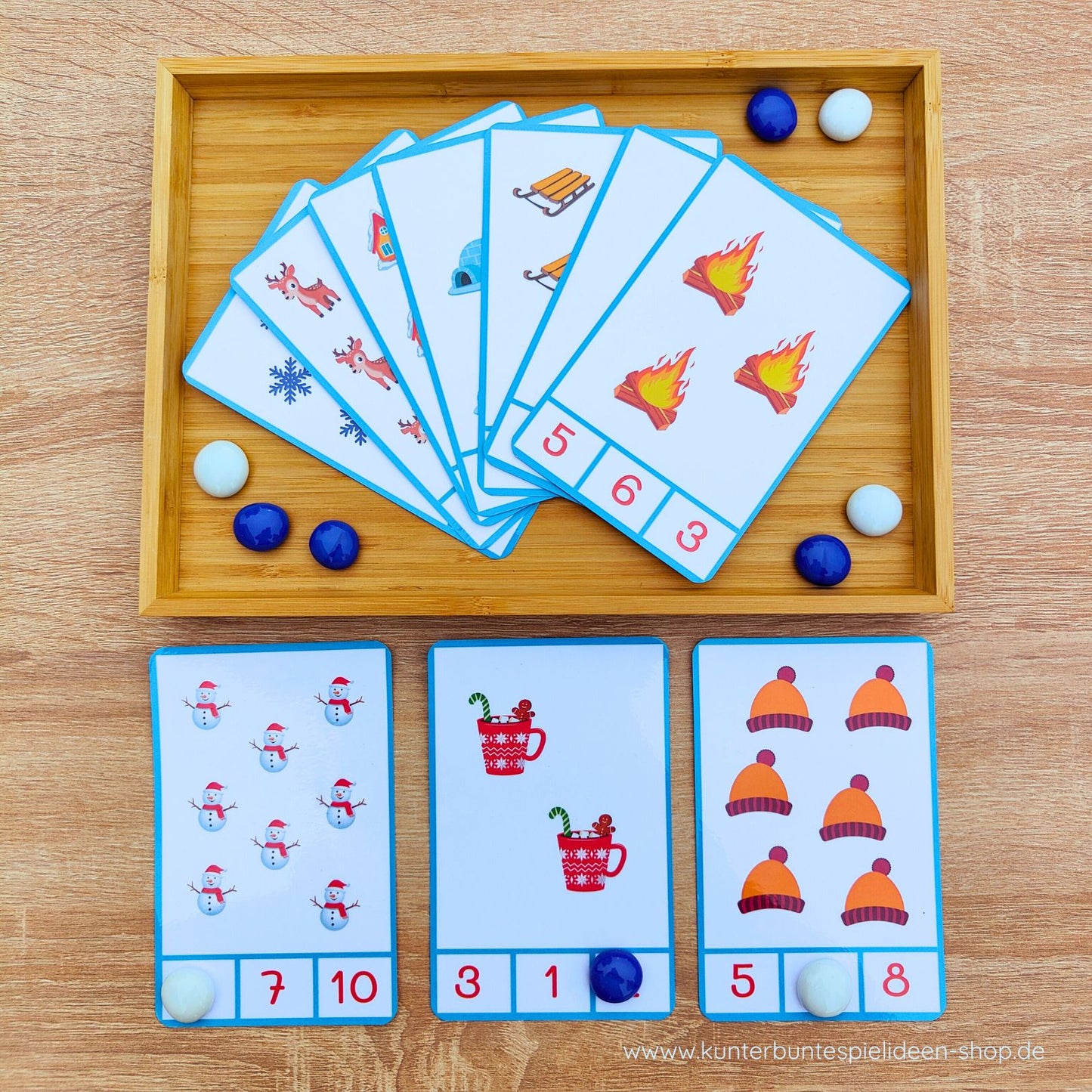 Lernkarten Set Zählkarten Zahlenraum 1 bis 10 für Kindergarten und Vorschule zum Zählen und Zahlen lernen mit einfacher Spielidee
