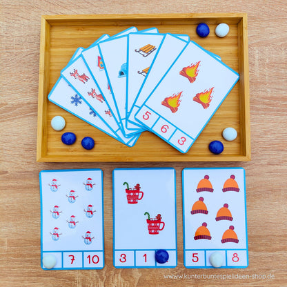 Lernkarten Set Zählkarten Zahlenraum 1 bis 10 für Kindergarten und Vorschule zum Zählen und Zahlen lernen mit einfacher Spielidee