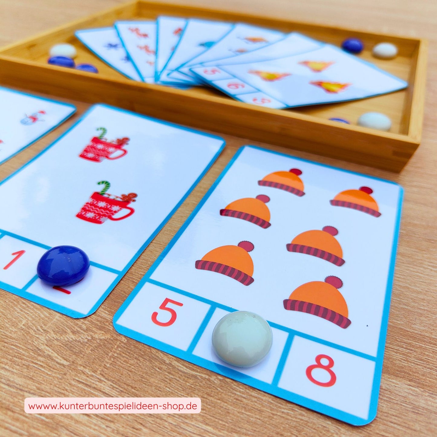 Zählkarten Lernspiel Zahlenraum 1 bis 10 für Vorschule und Kita zum Zahlen erkennen und Zählen lernen mit wiederholbarem Spielprinzip