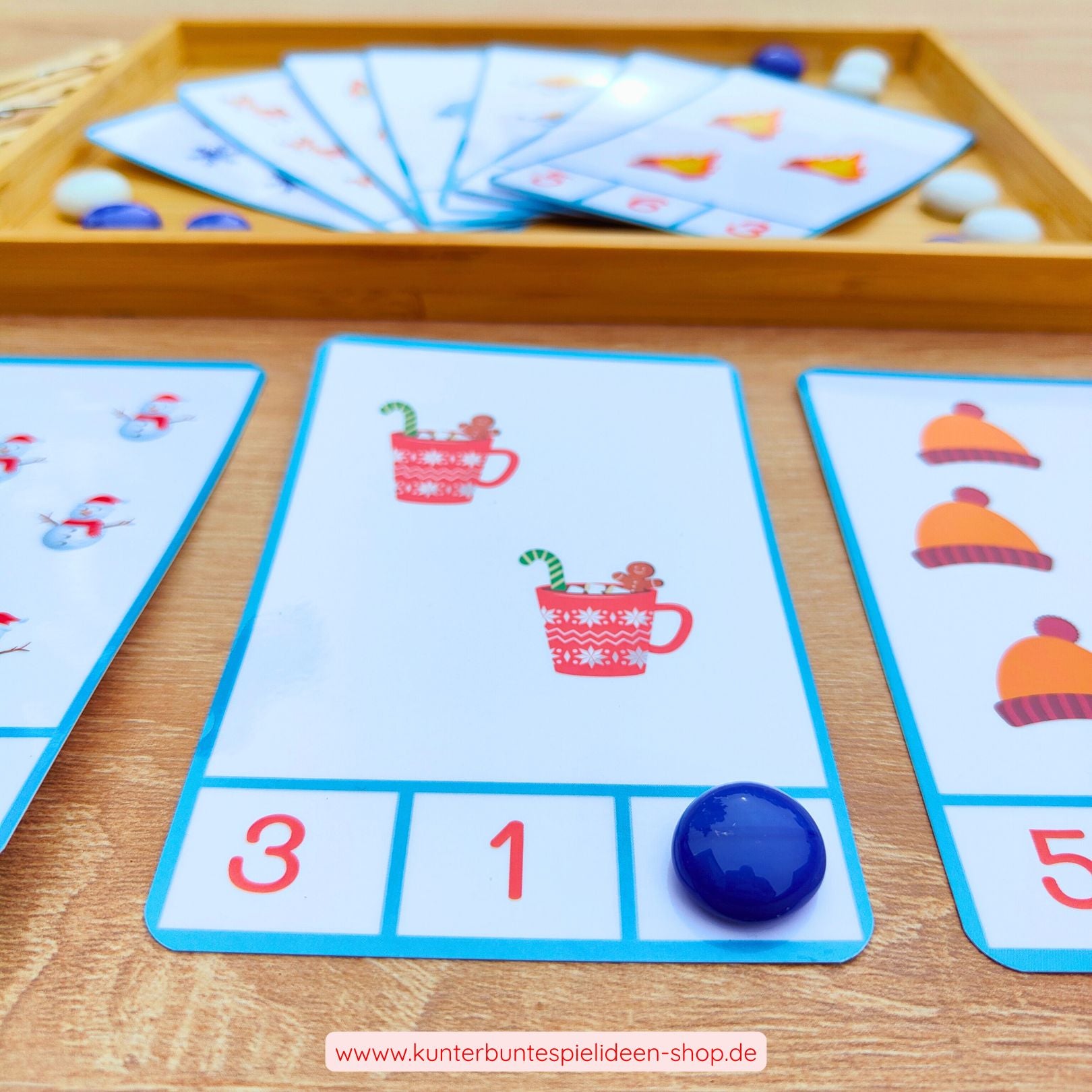 Zählkarten 1 bis 10 als Lernkarten für Vorschule zum Zählen und Zahlen lernen mit klarer Auswahl und schneller Selbstkontrolle