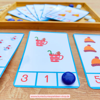 Zählkarten 1 bis 10 als Lernkarten für Vorschule zum Zählen und Zahlen lernen mit klarer Auswahl und schneller Selbstkontrolle