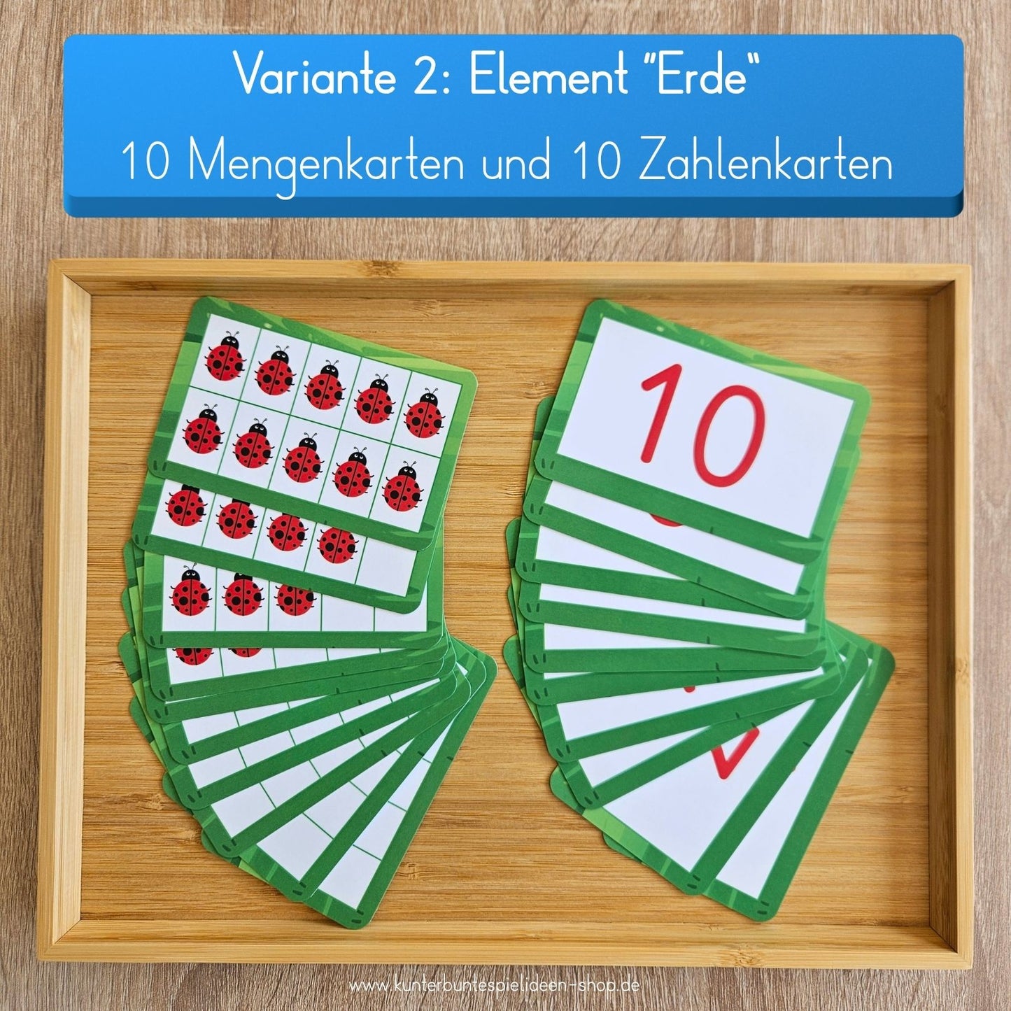 Mathe Lernkarten für Vorschule mit Zahlenkarten und Mengenkarten im Zehnerfeld im Zahlenraum 1 bis 10. Spielerisches Lernen mit strukturierten Mengenbildern zur Förderung von Mengenverständnis und Zahlverständnis.