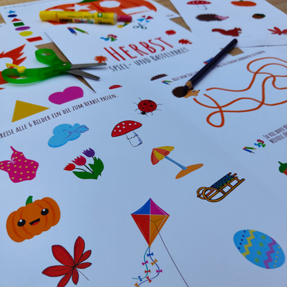 Bastelheft Herbst für Kinder ab 3 Jahren  ab 4 Jahren mit Zahlenübungen, logischem Denken und selbstständigen Bastelideen