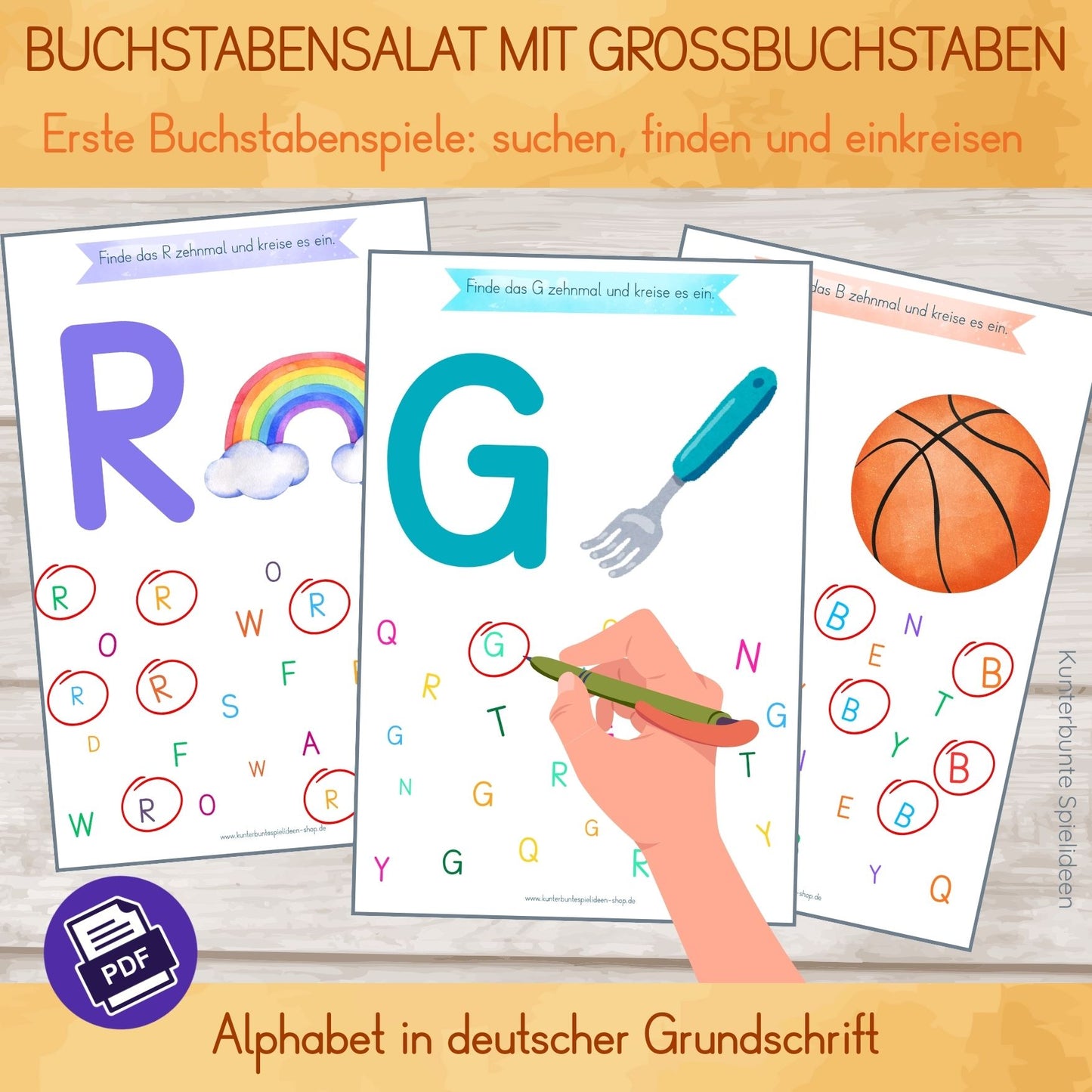 Alphabet Grundschrift Arbeitsblätter zum Ausdrucken: Arbeitsblatt Großbuchstaben Grundschrift im A4-Format, auch als Doppelseite mit zwei Buchstaben.