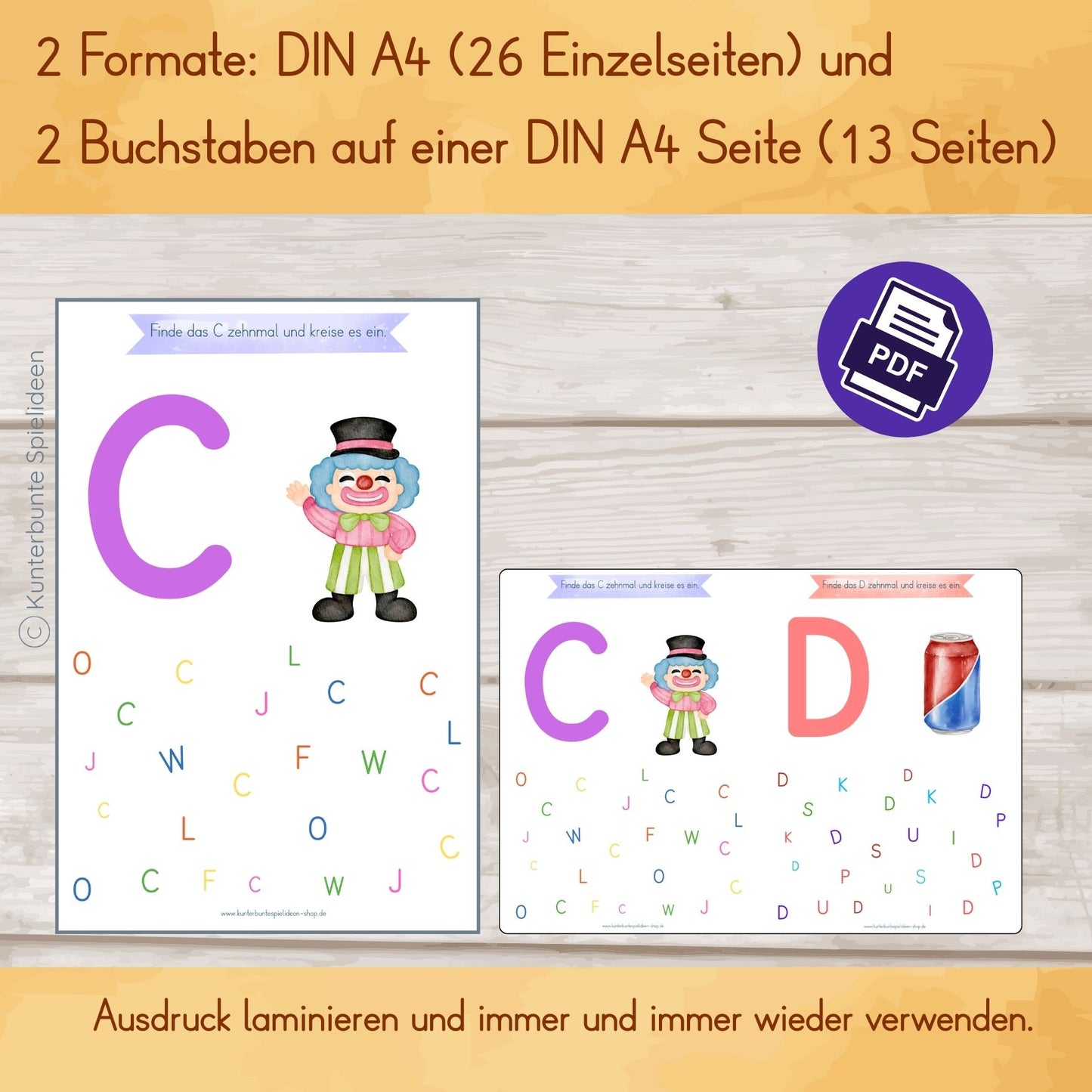 erste Buchstaben kennenlernen in deutscher Grundschrift, Arbeitsblatt zum Ausdrucken, mit Anlaut und Großbuchstaben ab 3 Jahren