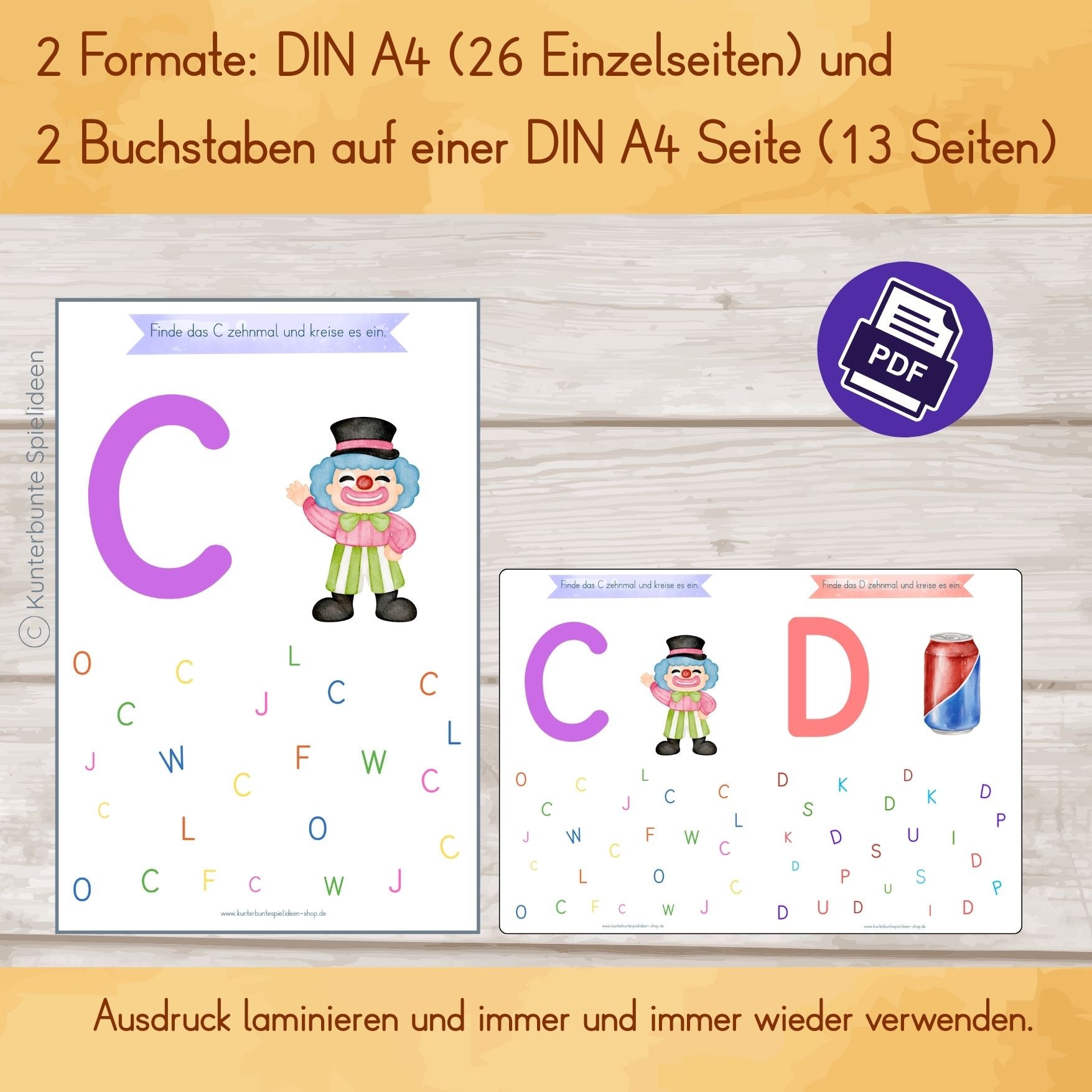 erste Buchstaben kennenlernen in deutscher Grundschrift, Arbeitsblatt zum Ausdrucken, mit Anlaut und Großbuchstaben ab 3 Jahren