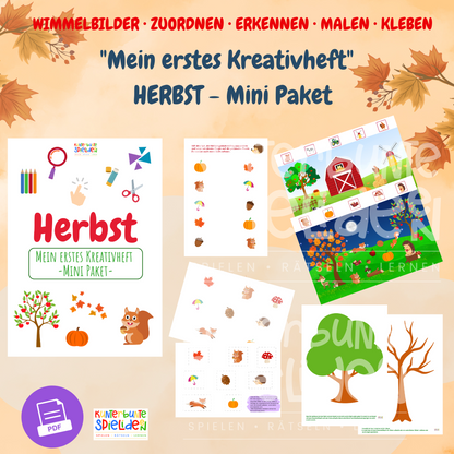 Arbeitsblätter Herbst für Kleinkinder "mein erstes Kreativheft Herbst"