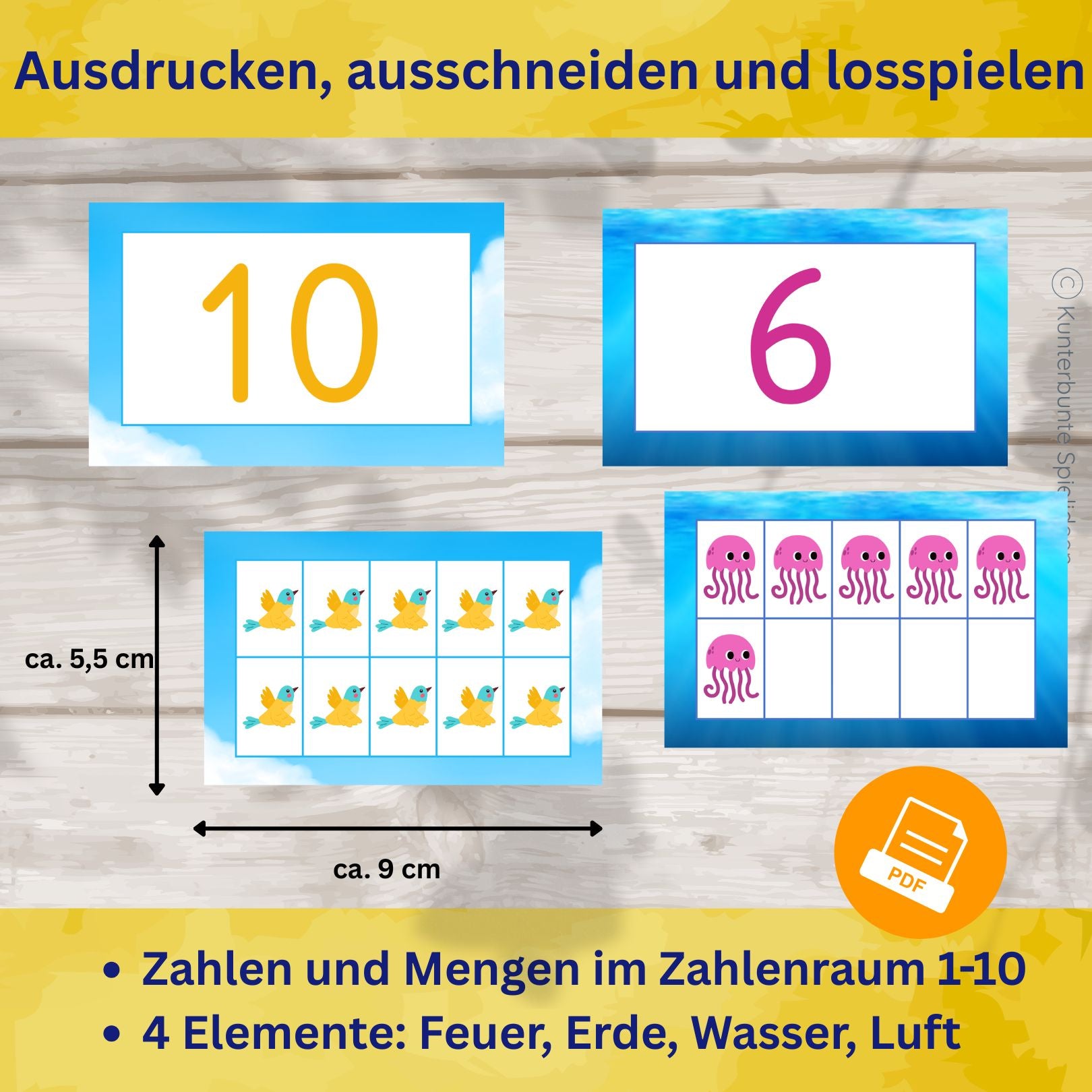 Zehnerfeld Lernkarten für strukturiertes Mengenverständnis im Zahlenraum 1 bis 10 statt abzählen, visuelle Mengenbilder für Kinder verstehen lernen
