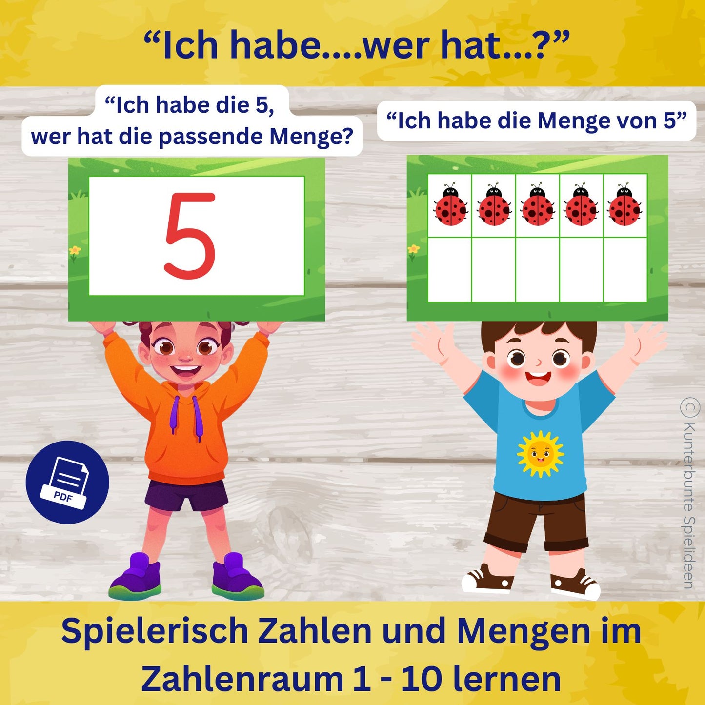 Zehnerfeld Lernkarten Zahlen und Mengen im Zahlenraum 1 bis 10 als Ich habe wer hat Spiel, Mengenverständnis fördern Grundschule und Vorschule