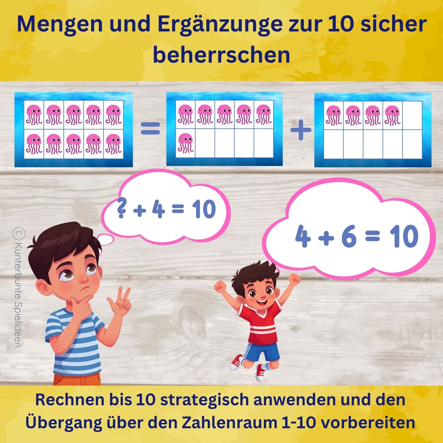 Zehnerfeld Lernkarten verliebte Zahlen bis 10 üben mit Ziffernkarten, Zahlenbeziehungen verstehen und Rechenstrategien aufbauen